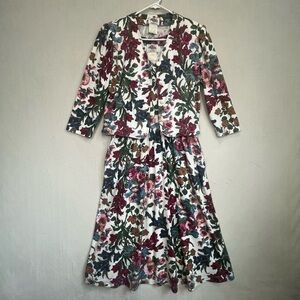 Vintage Lanz 2 Piece Floral Dress Cardigan Topper Sz 11 Made in USA Cottagecore